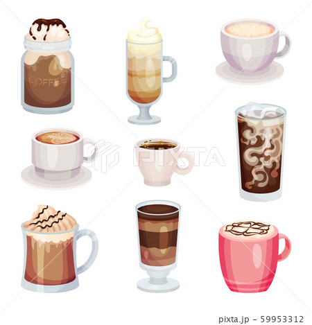 Different Coffee Drinks Isolated On White Background Vector Set 59953312