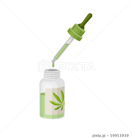 Cosmetic Bottle of Essential Oil With Dropper and Consisted of Main Cannabis Ingredient Vector Item 59953939