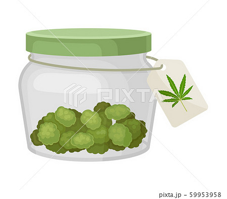 Cannabis Dried Weed Stored In Plastic Bottle のイラスト素材