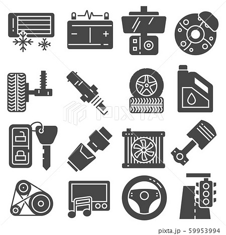 Vector Illustration Car Parts Line Icons Set のイラスト素材