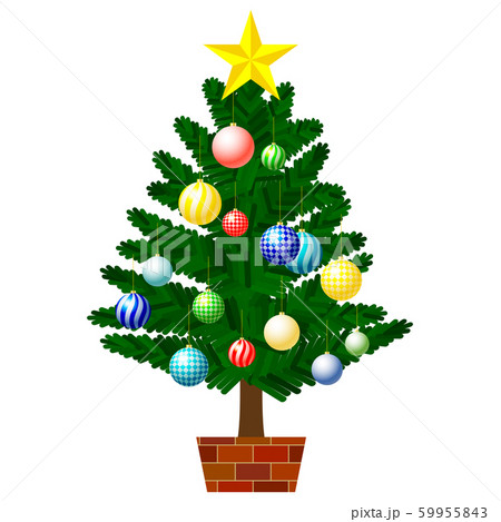 カラフルなオーナメントで飾っているクリスマスツリーのイラストのイラスト素材 59955843 Pixta