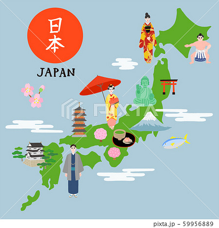 日本地図 イラストマップのイラスト素材