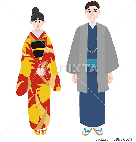 着物を着た男性と女性のイラスト素材