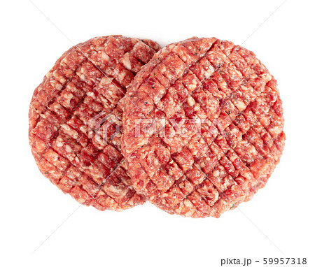 Two raw burger meat isolated on white Two raw burger meat isolated on white 59957318