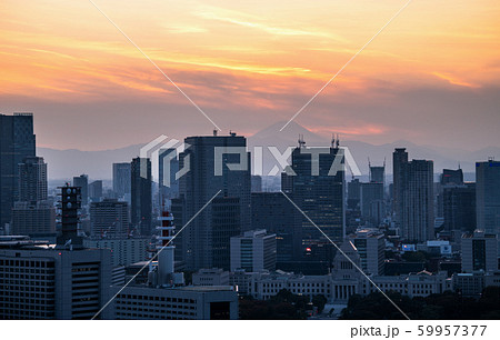 日本の東京都市景観 霞が関の官庁街などを望む(奥に富士山）＝2019年11月10日撮影 59957377