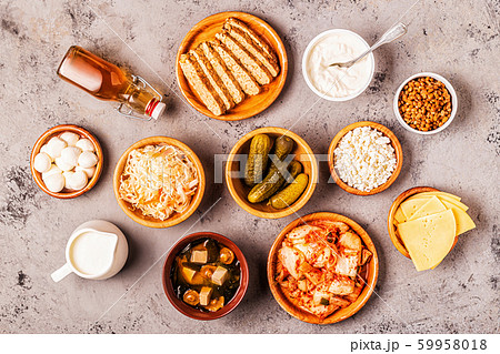 Fermented food, probiotics, top view 59958018