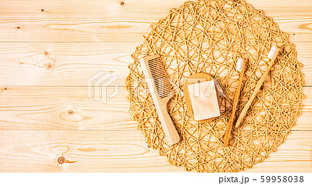 Set of bathroom accessories, top view. Set of bathroom accessories, top view. 59958038