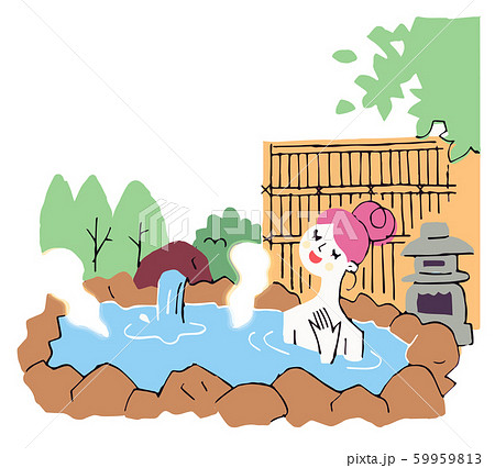 露天風呂でくつろぐ 女性 59959813