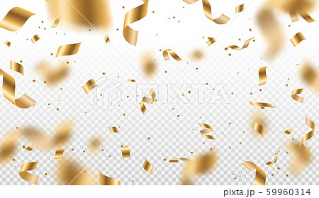 Gold serpentine streamers, ribbons and confetti 59960314