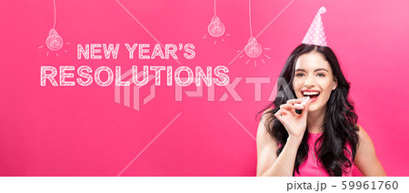 New Year's Resolutions with young woman with party theme New Year's Resolutions with young woman with party theme 59961760