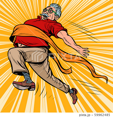 old man grandpa runs finish line, win 59962485