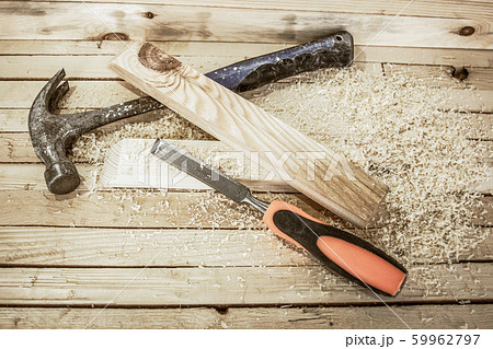 Woodwork tools on the boards background Woodwork tools on the boards background 59962797