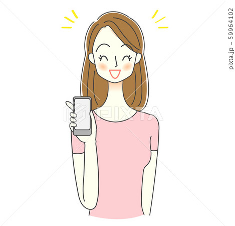 スマートフォンを持つ女性のイラスト　キャッシュレス　アプリ 59964102