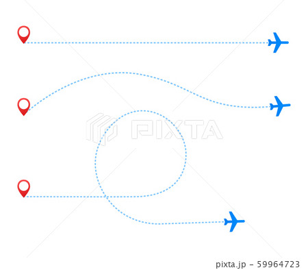 Airplane travel concept. Plane with start point and route dash line on white background. Vector illustration. Airplane travel concept. Plane with start point and route dash line on white background. Vector illustration. 59964723