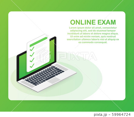Online exam, checklist and pencil, choosing answer, questionnaire form, taking test. Vector illustration. 59964724