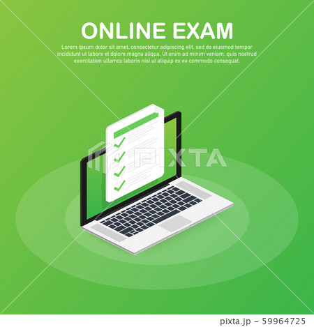 Online exam, checklist and pencil, choosing answer, questionnaire form, taking test. Vector illustration. 59964725