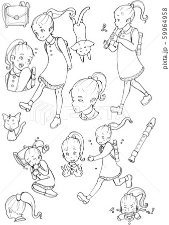 Collection Of Elementary School Girl Poses Stock Illustration