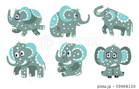 Cute gray elephants with a pattern. Vector illustration. Cute gray elephants with a pattern. Vector illustration. 59968130