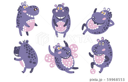 Set of cute cartoon dark blue hippos. Vector illustration. Set of cute cartoon dark blue hippos. Vector illustration. 59968553