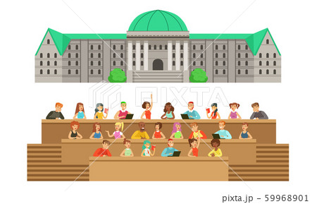 University building and classroom with students. Vector illustration. University building and classroom with students. Vector illustration. 59968901