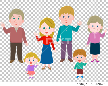 手を振る 外国人 三世代家族 イラストのイラスト素材