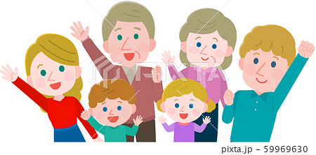 手をあげる 外国人 家族三世代 イラストのイラスト素材