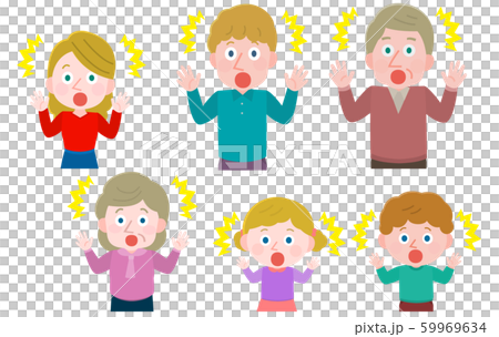 驚く 外国人 家族三世代 イラストのイラスト素材