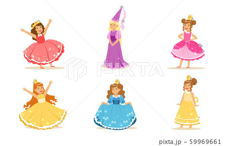 Girls in colorful dresses of princesses. Vector illustration. 59969661