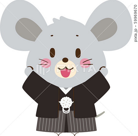羽織袴を着てバンザイするネズミのイラスト素材