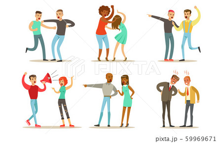 People fight and argue with each other. Vector illustration. 59969671