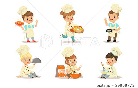 Boys and girls dressed as cooks cook. Vector illustration. Boys and girls dressed as cooks cook. Vector illustration. 59969775