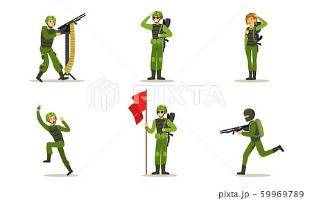 Set of men in green uniform. Vector illustration. 59969789