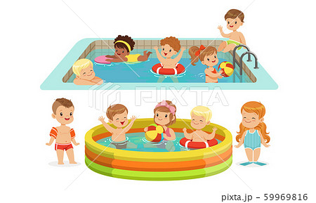 Children swimming in the pool. Vector illustration. 59969816