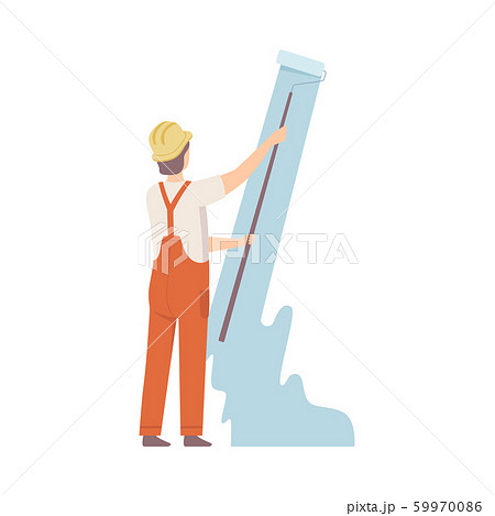 Painter In Construction Helmet Paints The Wall Flat Vector Illustration Painter In Construction Helmet Paints The Wall Flat Vector Illustration 59970086
