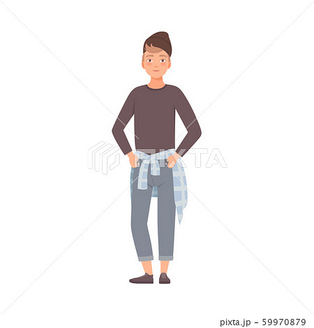 Teenager Male With Palms In Pockets Flat Vector Illustration 59970879