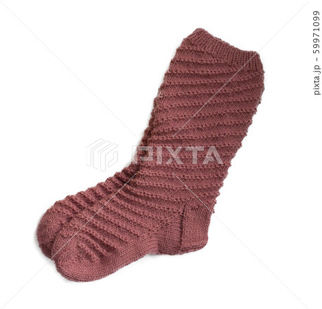 Warm knitted purple female sock close-up. Isolate Warm knitted purple female sock close-up. Isolate 59971099