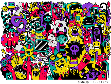 Cute Scary Halloween Monsters And Candy Set Ofのイラスト素材
