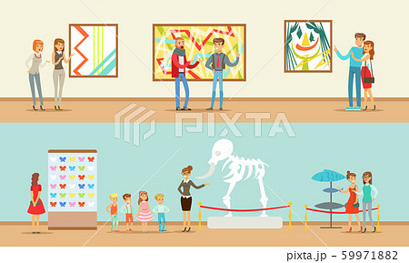 Museum Visitors Taking Museum Tour With And Without Guide Vector Illustrations Museum Visitors Taking Museum Tour With And Without Guide Vector Illustrations 59971882