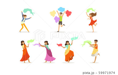People Celebrating Festival of Color Holi Vector Set 59971974
