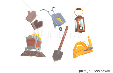Gold Mining Attributes Vector Set. Mineral Crystal Searching Collection 59972586