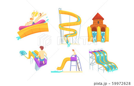 Different Waterslides Vector Set. Aqua Outdoor Recreation Collection 59972628