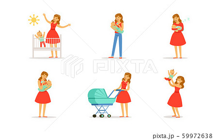 Young Mother and Her Newborn Baby Vector Illustrations Young Mother and Her Newborn Baby Vector Illustrations 59972638