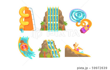 Different Waterslides Vector Set. Aqua Outdoor Recreation Collection 59972639