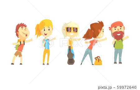 Young Tourist Characters Wearing Comfy Outfit Vector Illustrations 59972640