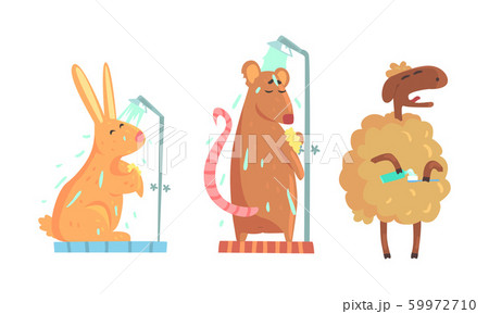 Cute Animals Bathing Vector Set. Hygiene and Care Concept Cute Animals Bathing Vector Set. Hygiene and Care Concept 59972710