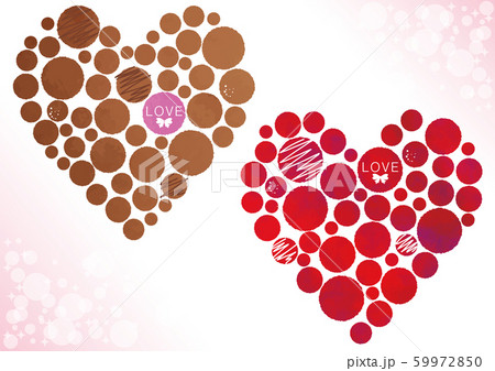 水玉のモザイクでハート形／茶色と濃赤 59972850