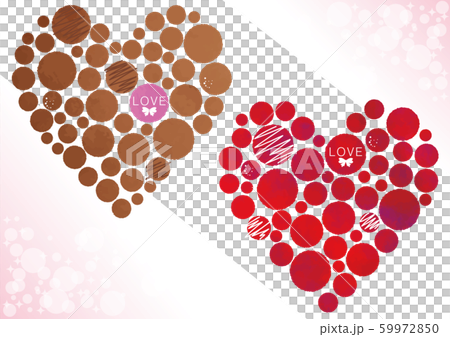 水玉のモザイクでハート形／茶色と濃赤 59972850