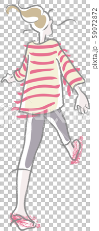 ボーダーTシャツを着て元気に歩く女性の後ろ姿 59972872