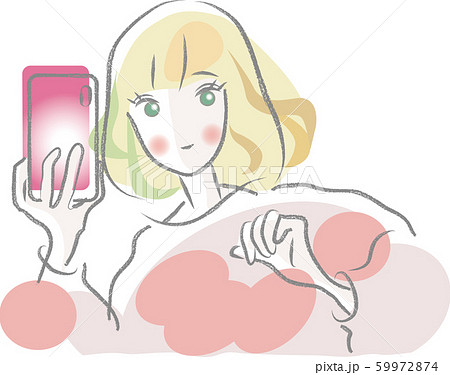 スマホで自撮りをする女性のイラスト素材