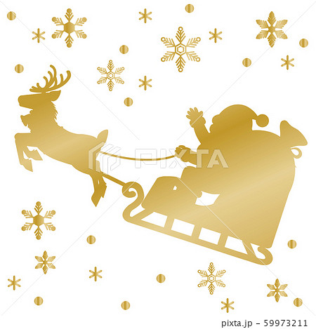 クリスマス ソリにのったサンタクロース トナカイ シルエット 影絵 切り絵のイラスト素材 59973211 Pixta